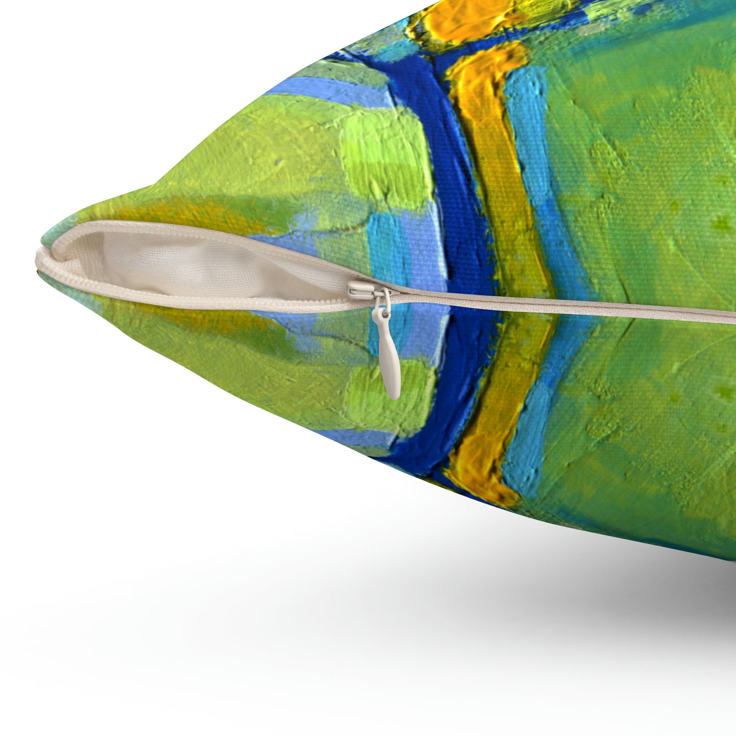 Spun Polyester Square Pillow - Lime Green and Blue Acrylic Abstract Design