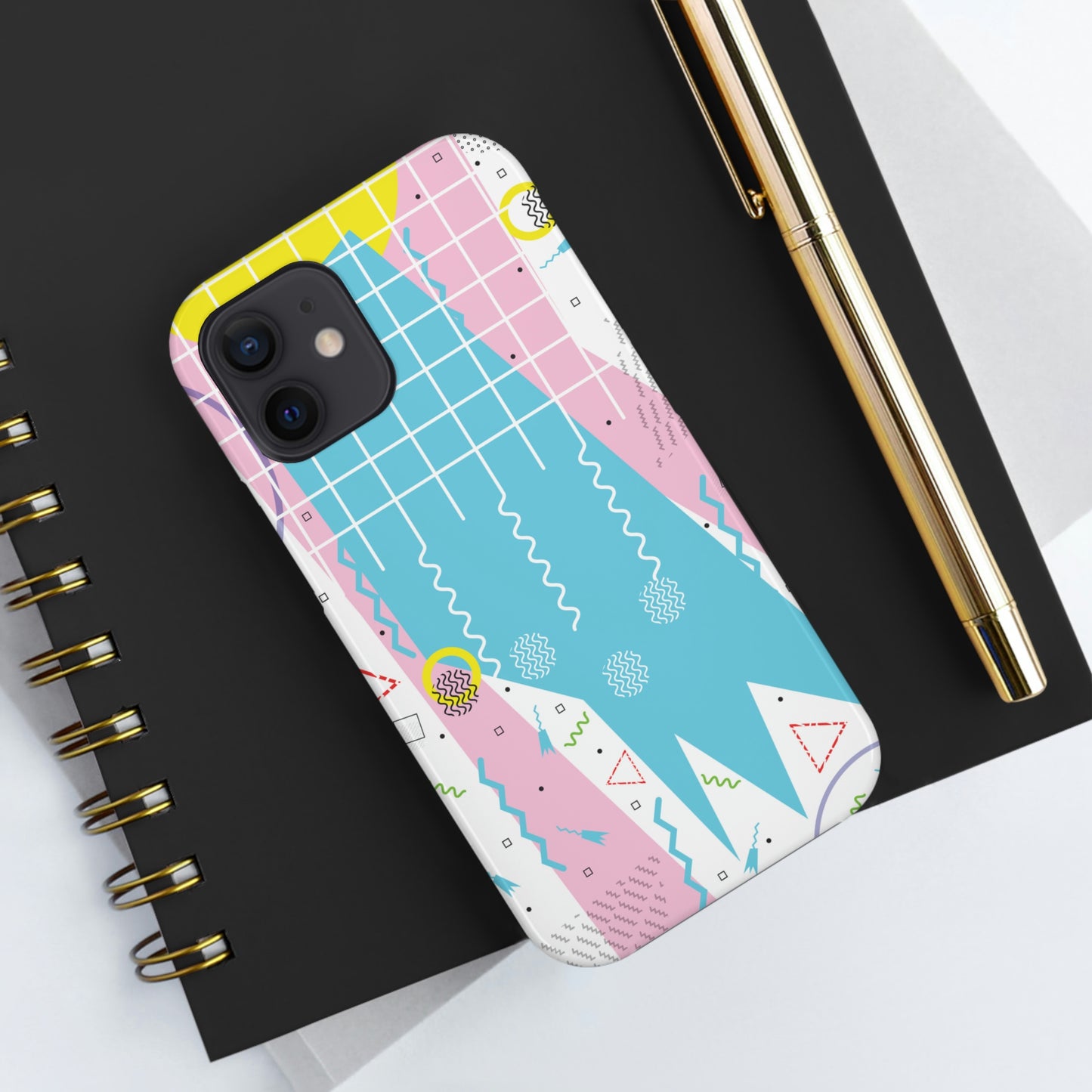 Tough Phone Cases, Case-Mate -80s Retro Abstract Graphic Art - Gridded Pink Blue -