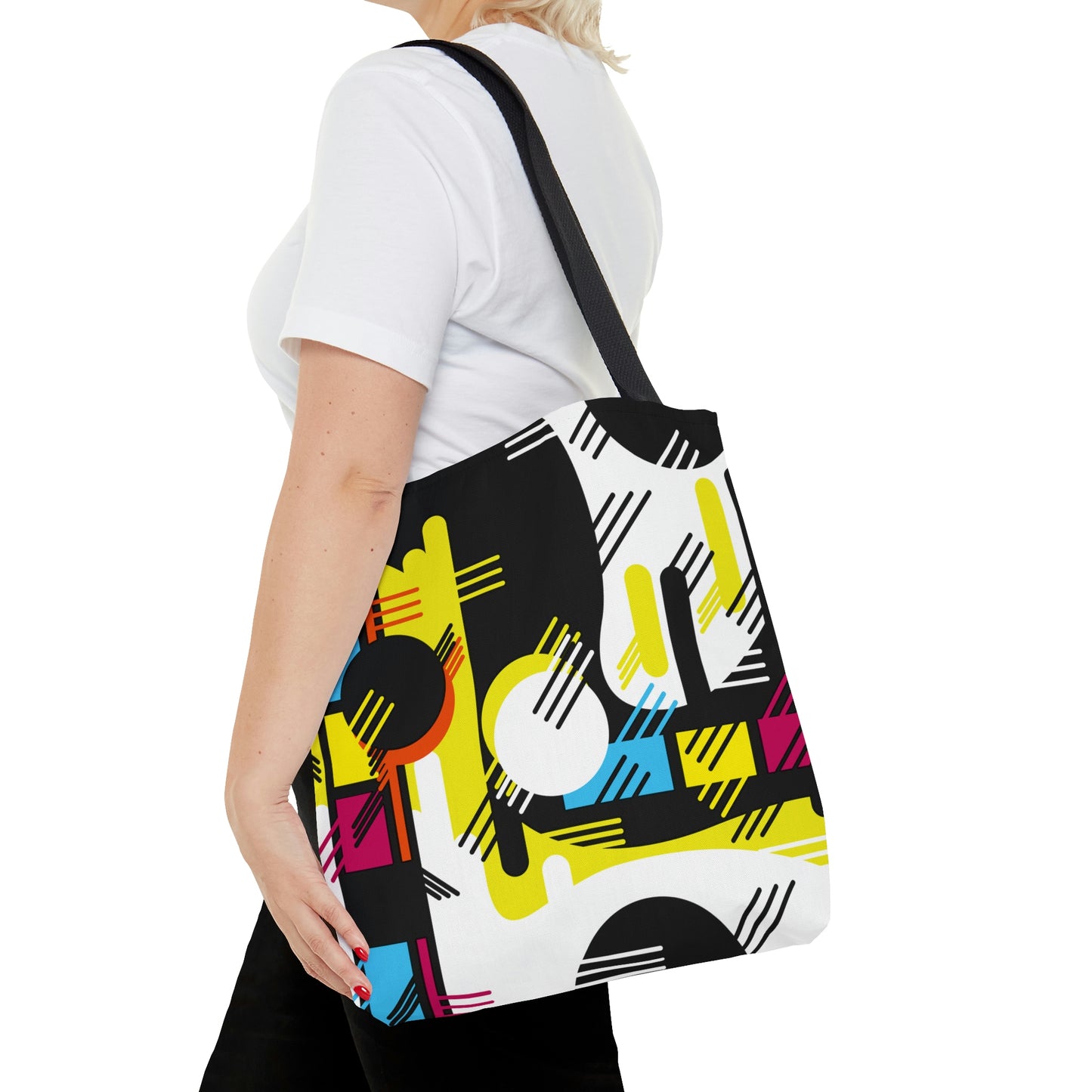 Hot Pink Yellow and Black Retro Inspired 1980s Tote Bag
