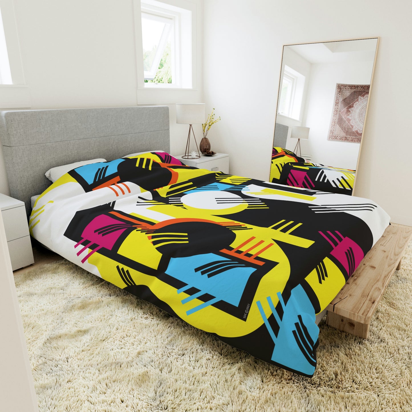 Retro Graphic Art Abstract - Primary Tines - Duvet Cover