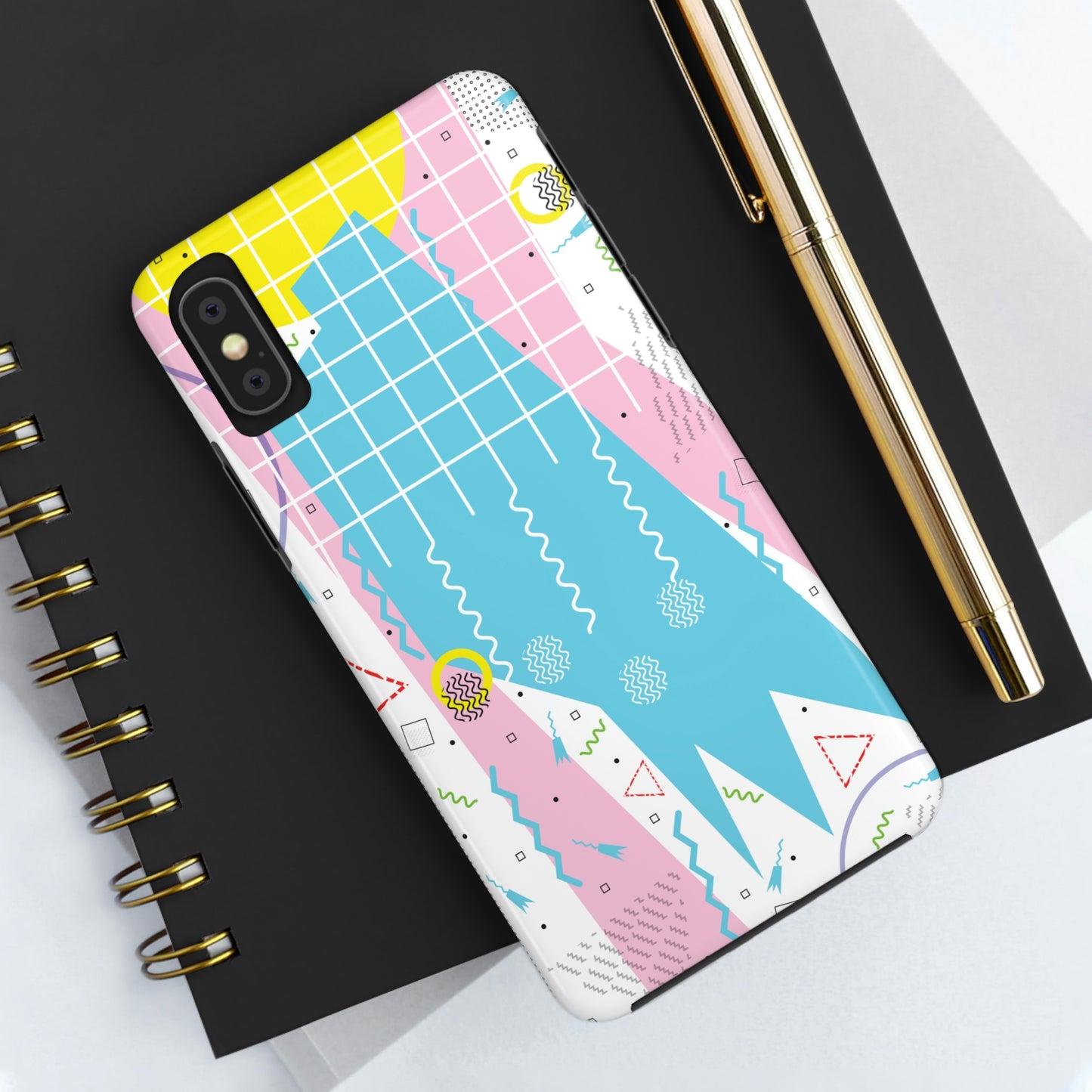 Tough Phone Cases, Case-Mate -80s Retro Abstract Graphic Art - Gridded Pink Blue -
