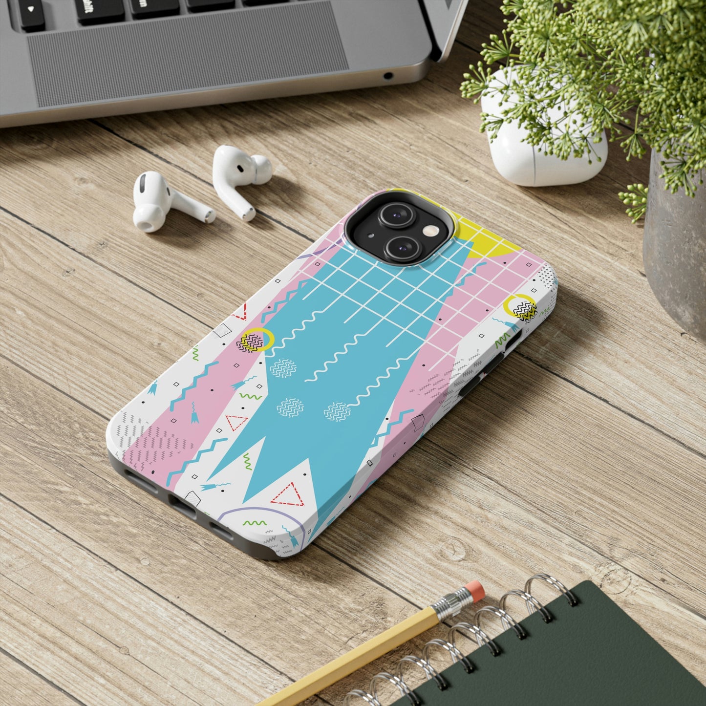 Tough Phone Cases, Case-Mate -80s Retro Abstract Graphic Art - Gridded Pink Blue -