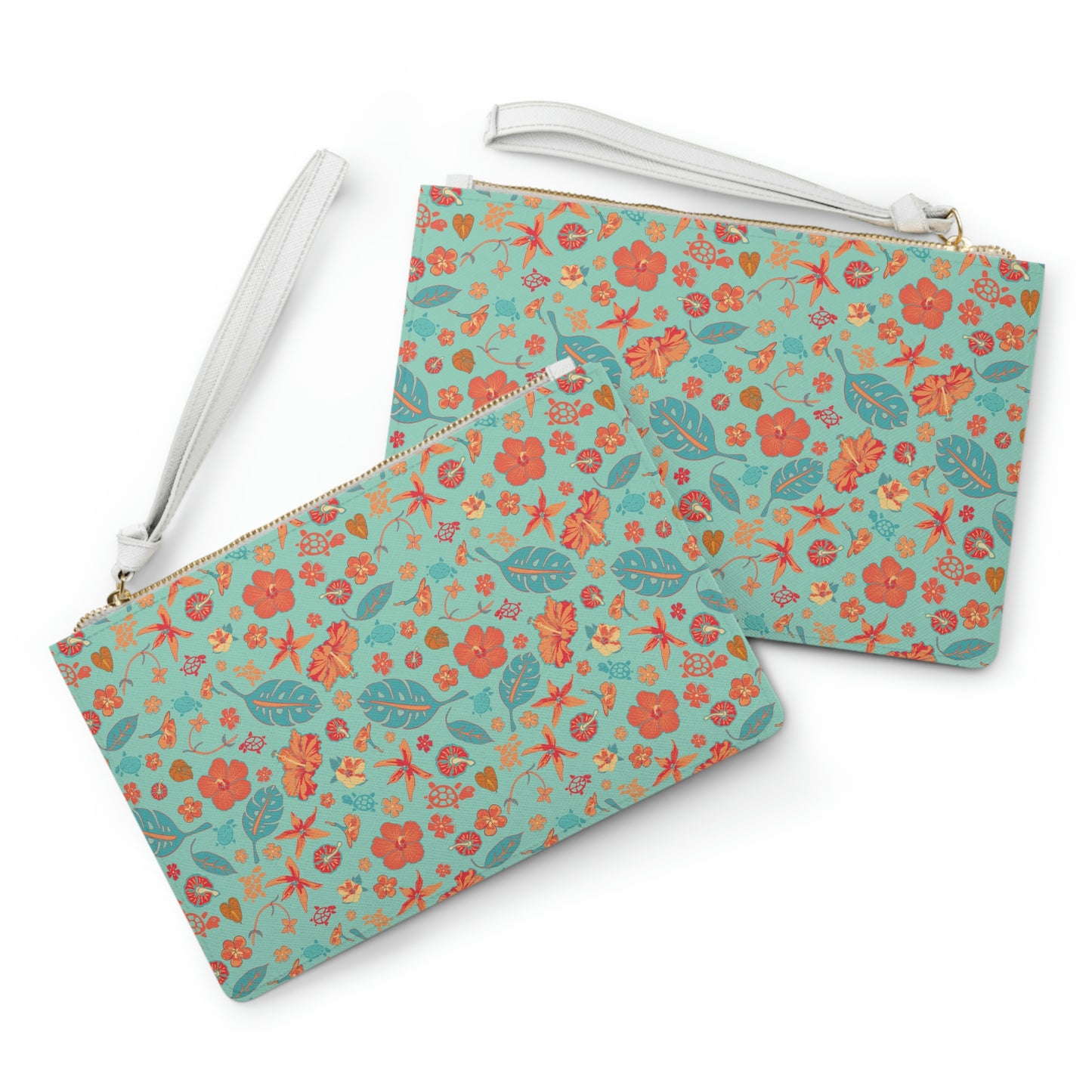 Clutch Bag Tropical Floral Print -Flowers and Turtles -