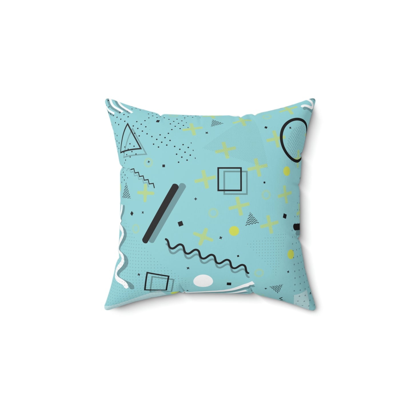 Spun Polyester Square Pillow - 1980 Retro Abstract Graphic Art - Blue Yellow Plus