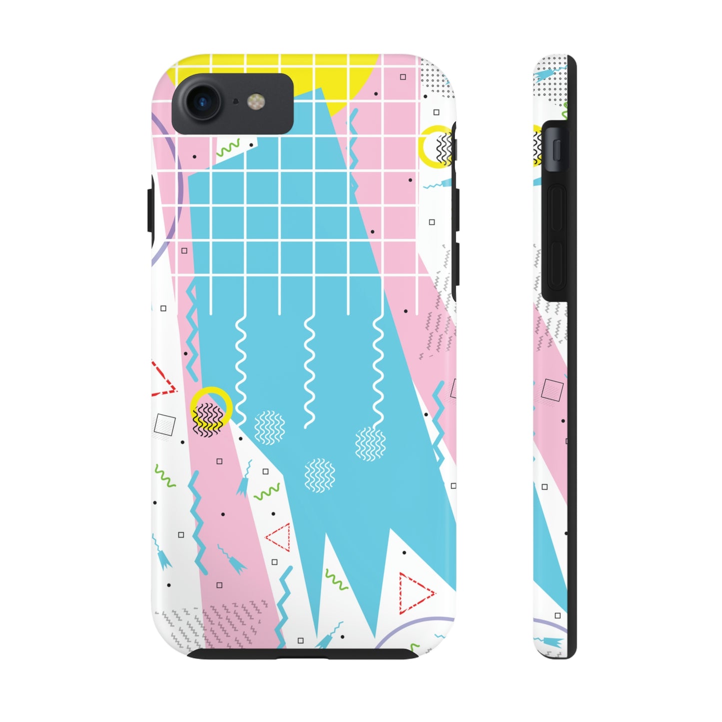 Tough Phone Cases, Case-Mate -80s Retro Abstract Graphic Art - Gridded Pink Blue -