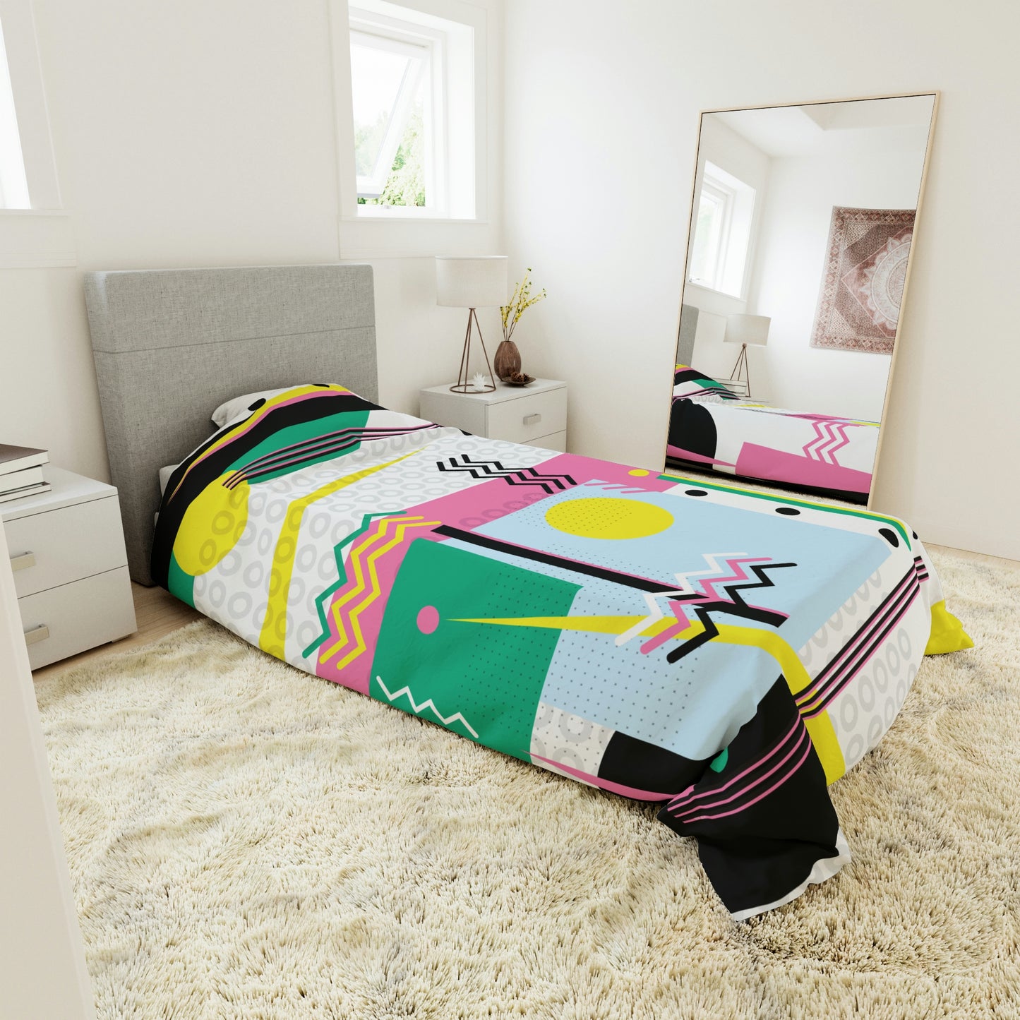 1980s Retro Graphic Art Abstract - Sunset Over Zig Zag - Duvet Cover