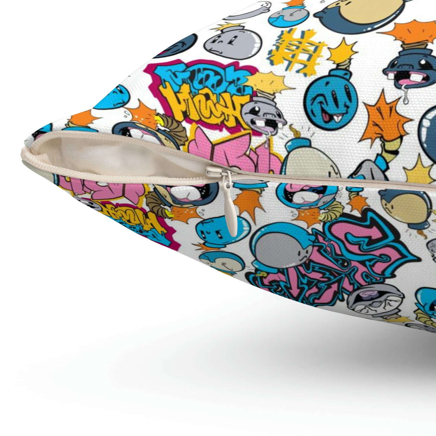Spun Polyester Square Pillow - Graffiti Cartoon Characters Design