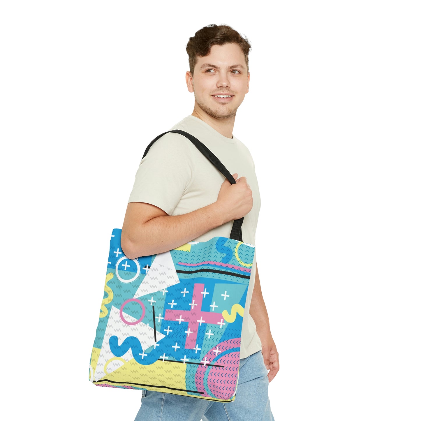 1980s Retro Abstract Graphic Art - Pink Plus Teal - Tote Bag