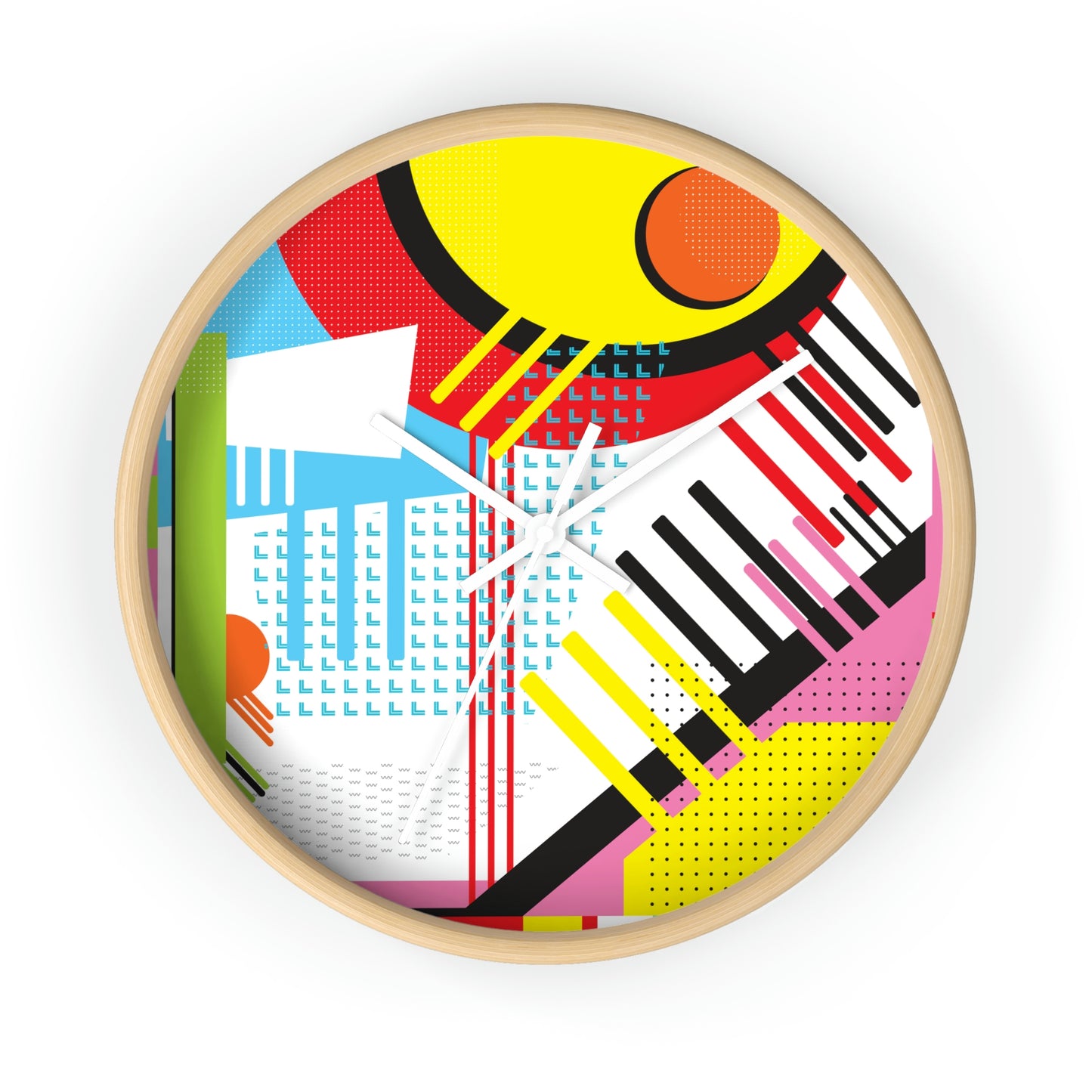 Colorful Retro 1980s Inspired Wall Clock - Eggs and Tines Design