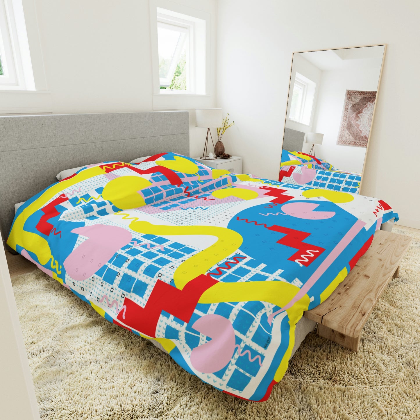 1980s Retro Graphic Art Abstract - Squiggle - Duvet Cover