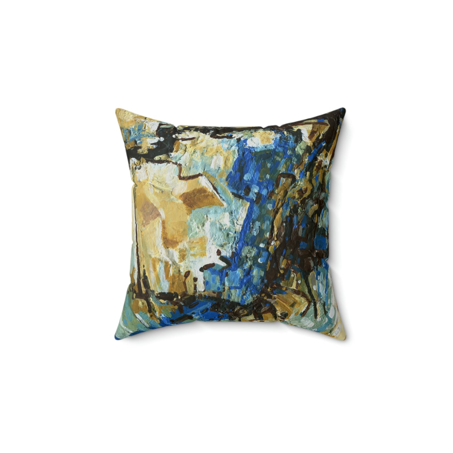Spun Polyester Square Pillow - Blue and Brown Acrylic Abstract Design