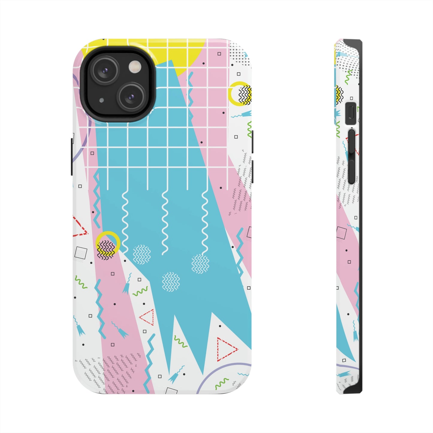 Tough Phone Cases, Case-Mate -80s Retro Abstract Graphic Art - Gridded Pink Blue -