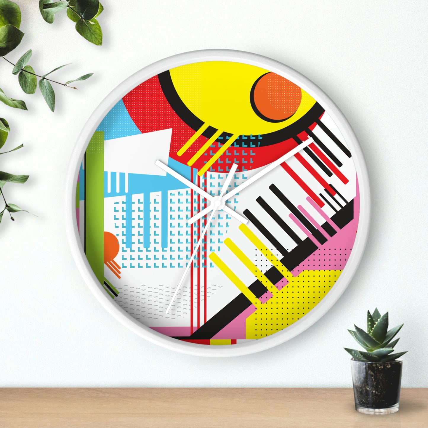 Colorful Retro 1980s Inspired Wall Clock - Eggs and Tines Design