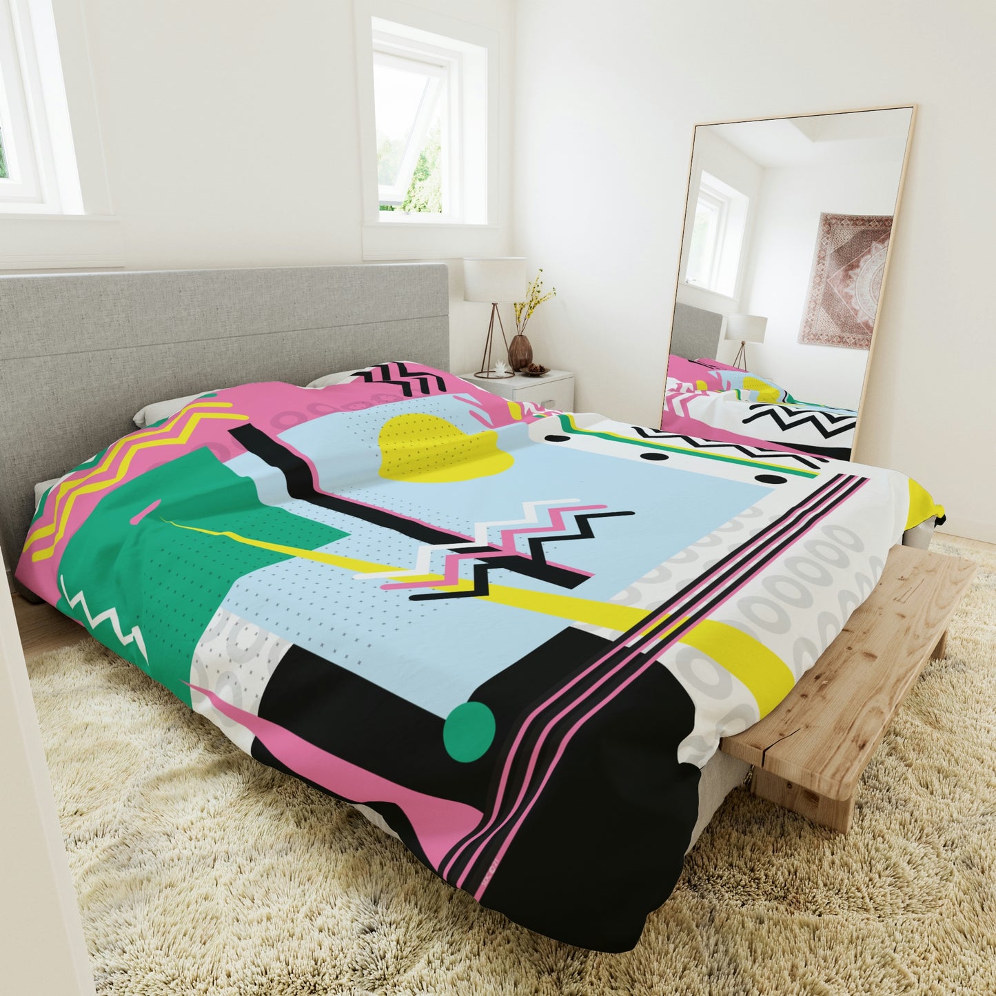 1980s Retro Graphic Art Abstract - Sunset Over Zig Zag - Duvet Cover