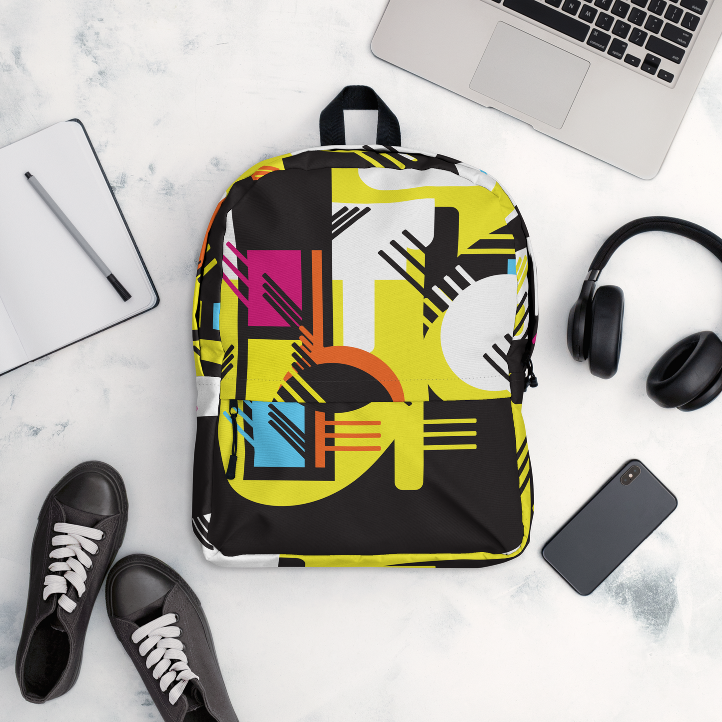 Retro 1980s Geometric Abstract Design Backpack