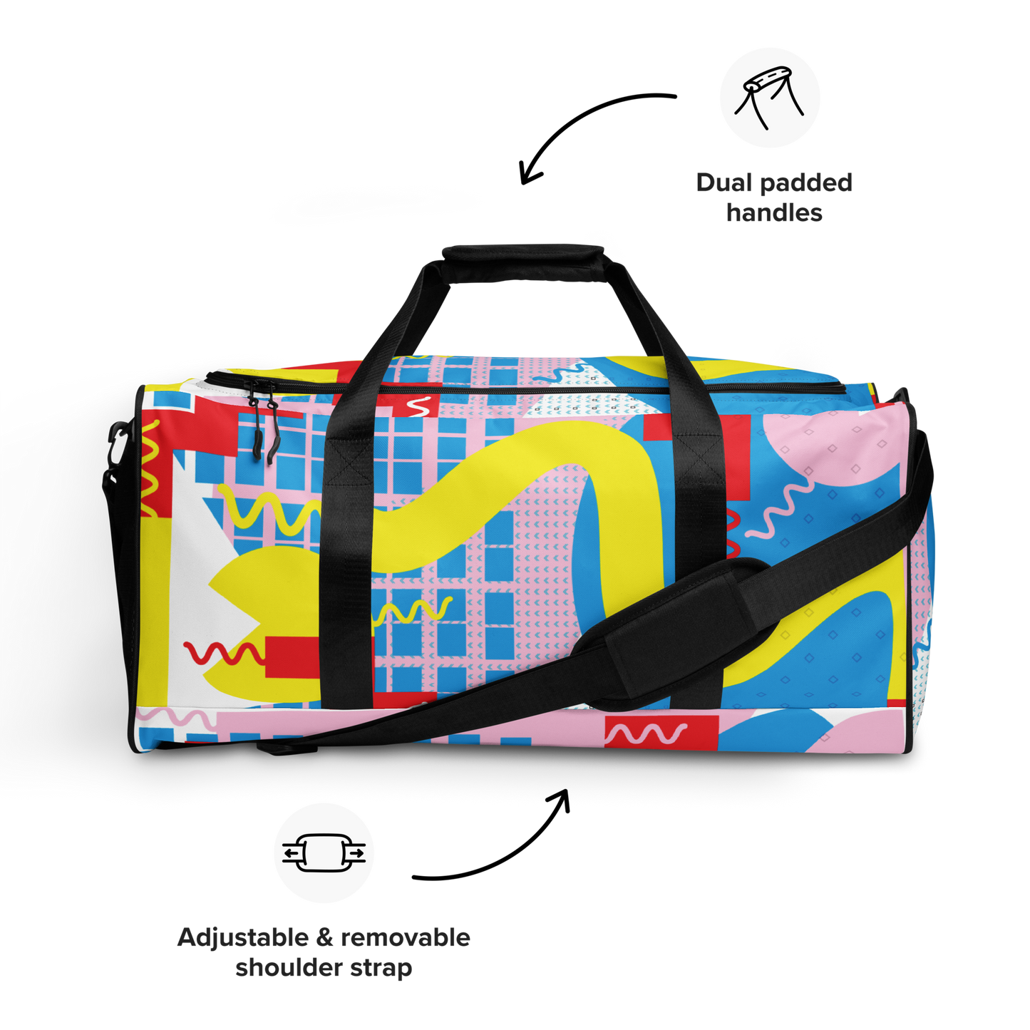 80s-Inspired Squiggle Geometric Duffle Bag