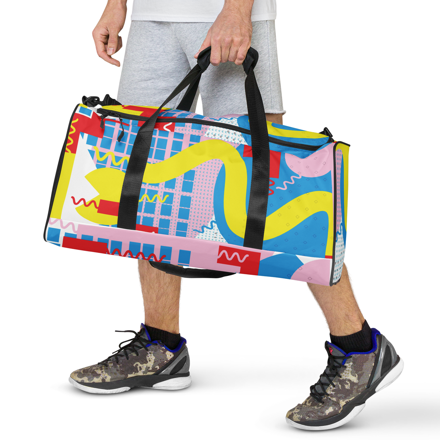 80s-Inspired Squiggle Geometric Duffle Bag