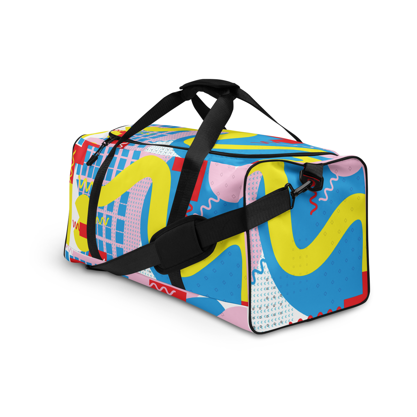 80s-Inspired Squiggle Geometric Duffle Bag