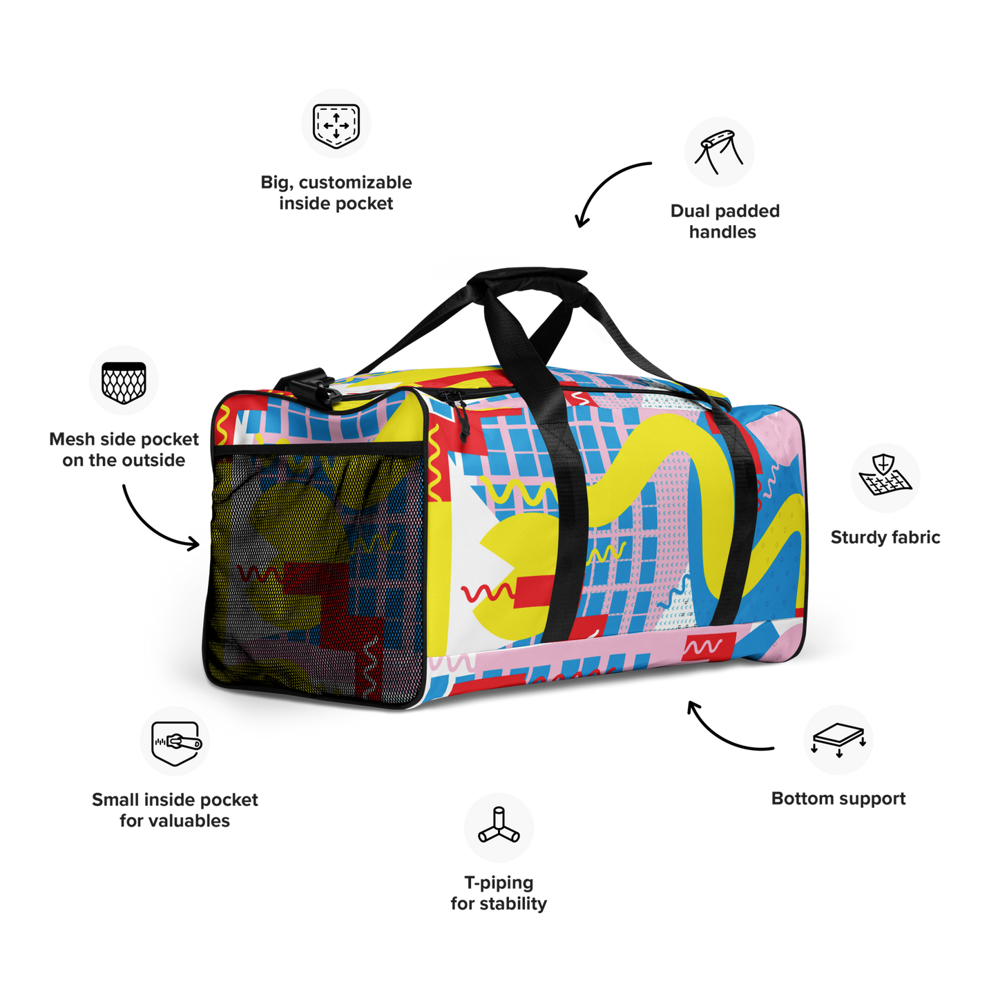 80s-Inspired Squiggle Geometric Duffle Bag