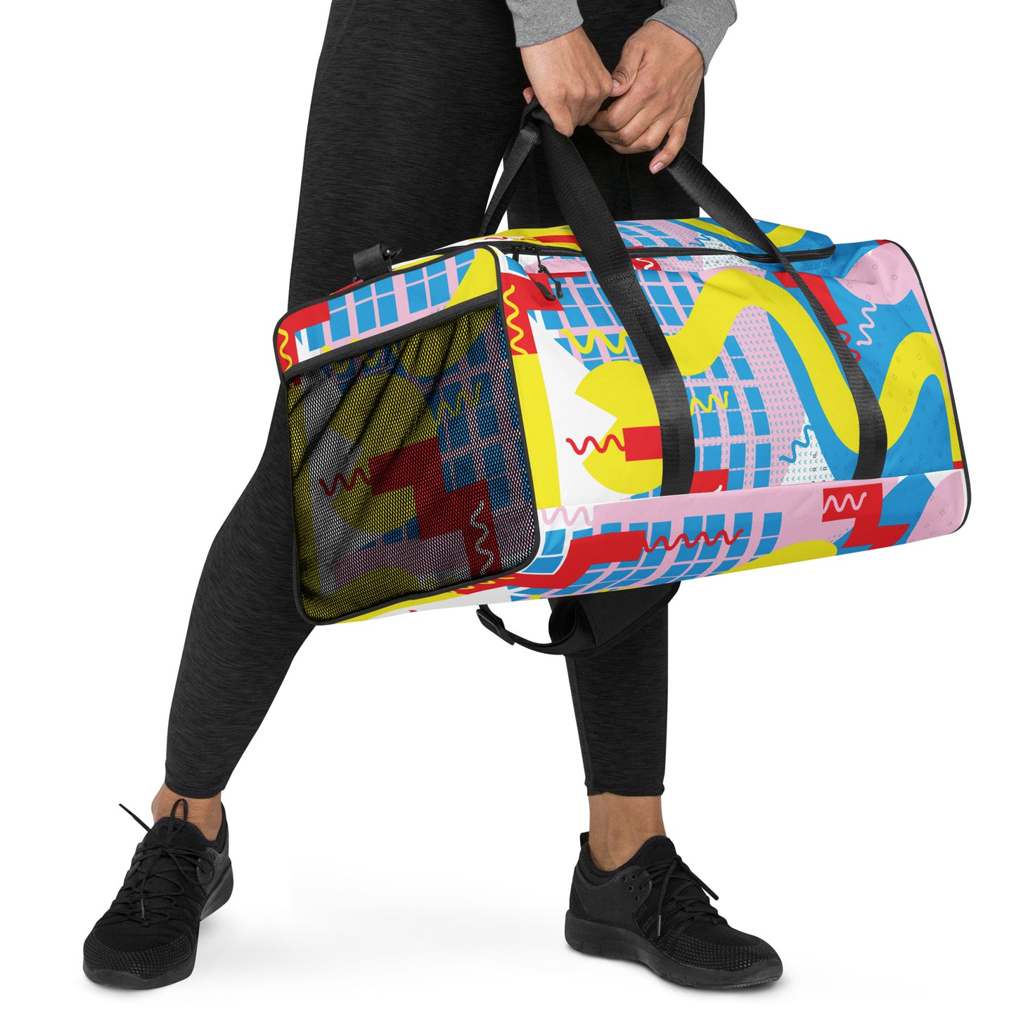 80s-Inspired Squiggle Geometric Duffle Bag