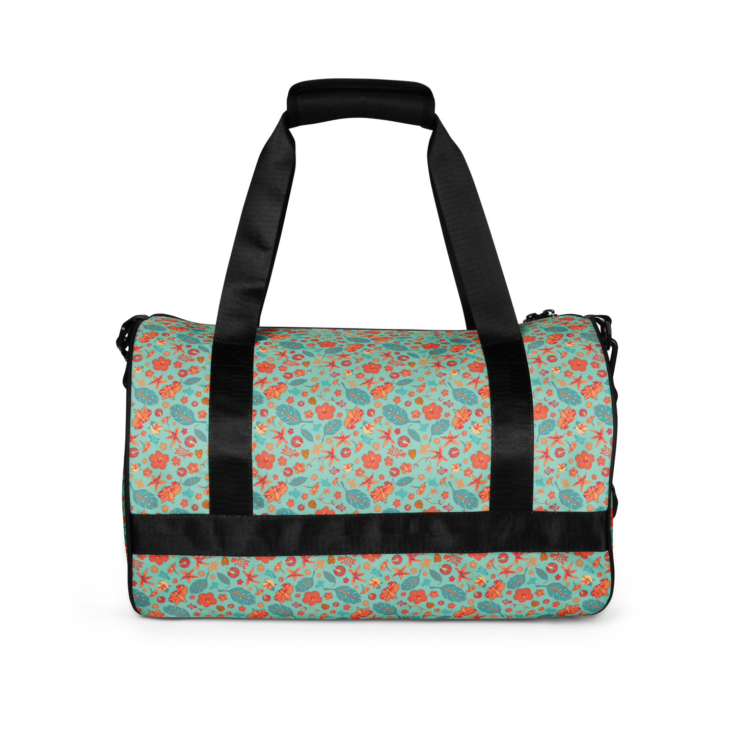 Teal and Orange Flowers and Turtles Printed Duffel Bag