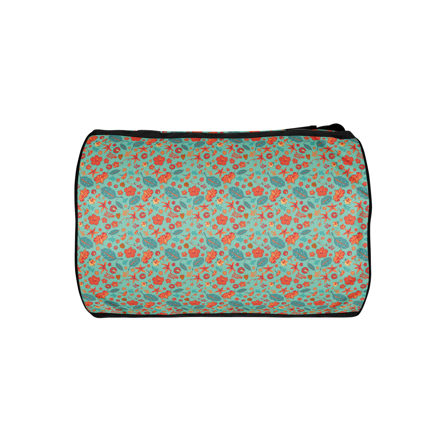Teal and Orange Flowers and Turtles Printed Duffel Bag