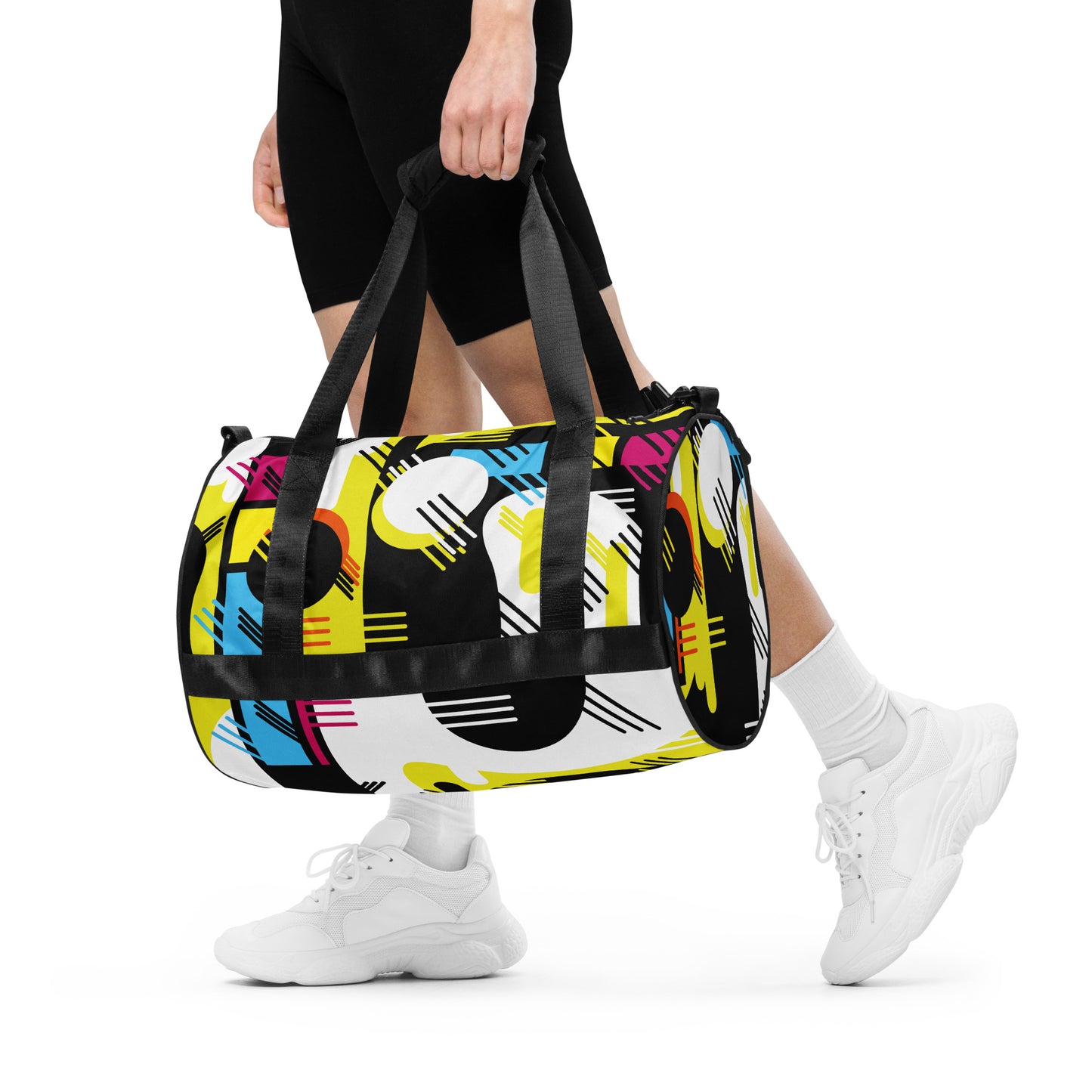 Retro 1980s Geometric Abstract All-Over Printed Gym Travel Duffel Bag