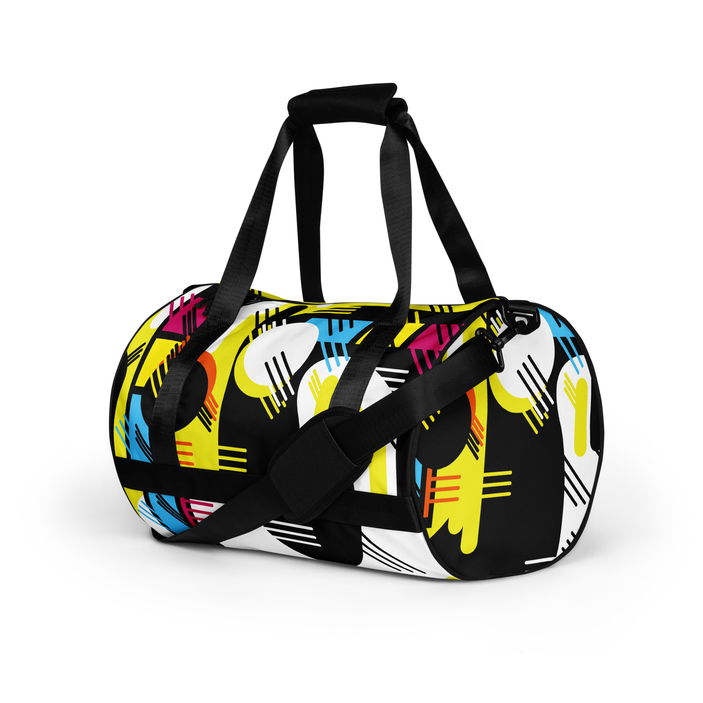 Retro 1980s Geometric Abstract All-Over Printed Gym Travel Duffel Bag