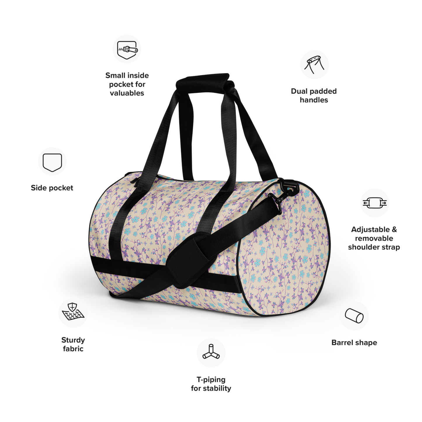 Pink Branches and Flowers Printed Duffel Bag