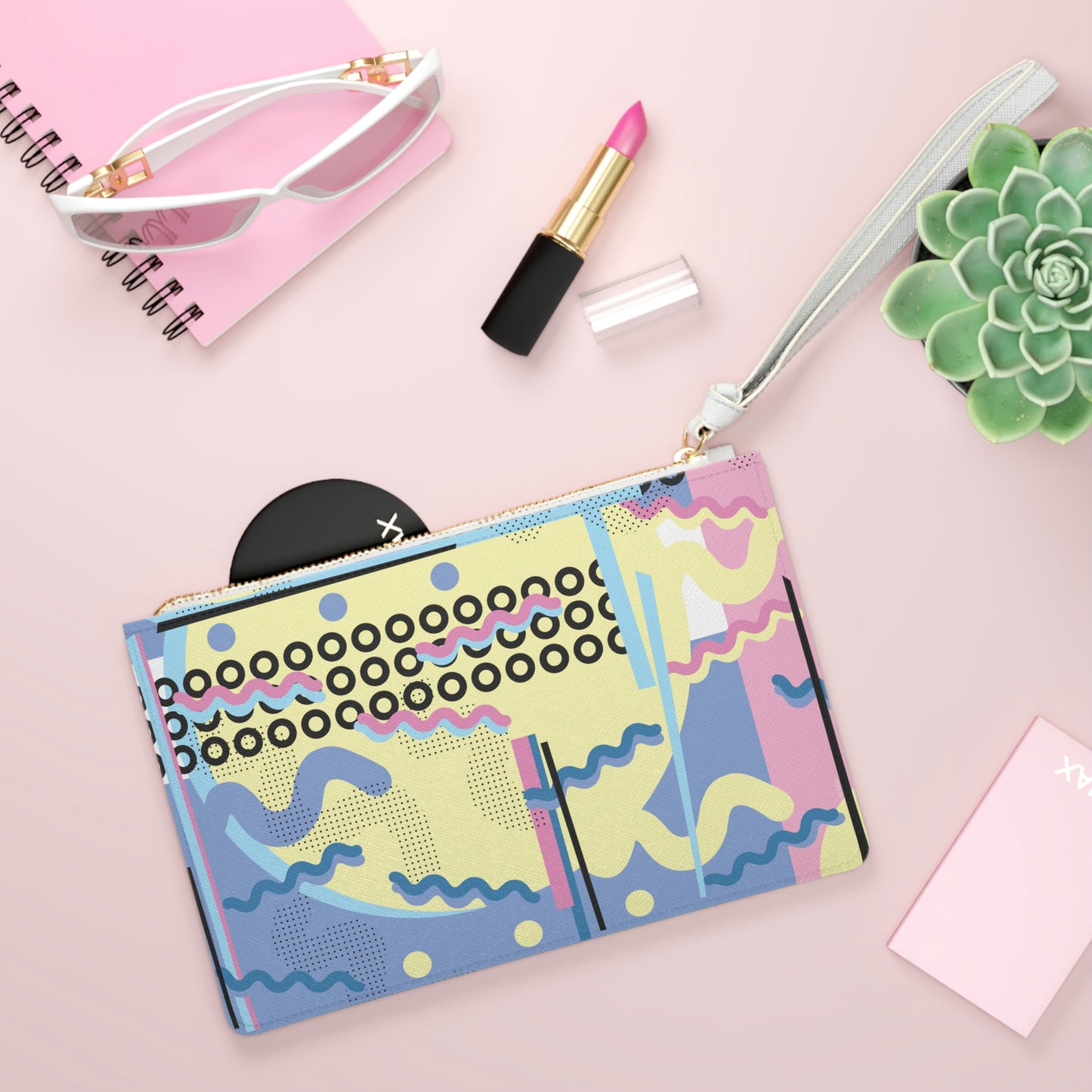 Clutch Bag 1980 Retro Abstract Graphic Art - Gridded Circles and Squiggles -