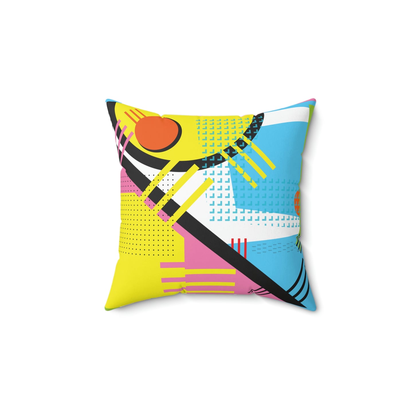 Yellow Blue Pink Eggs and Tines Pattern 1980s Retro Square Pillow