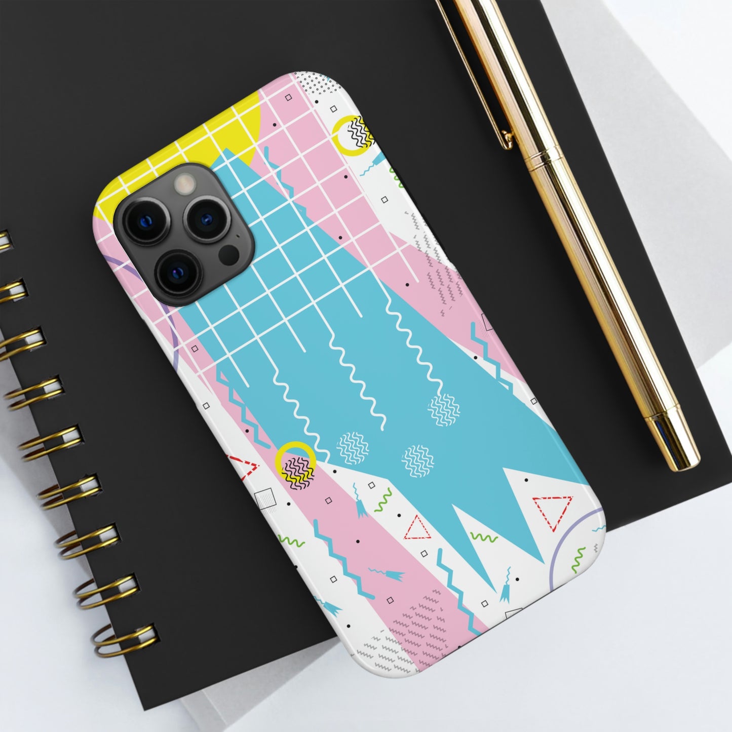 Tough Phone Cases, Case-Mate -80s Retro Abstract Graphic Art - Gridded Pink Blue -