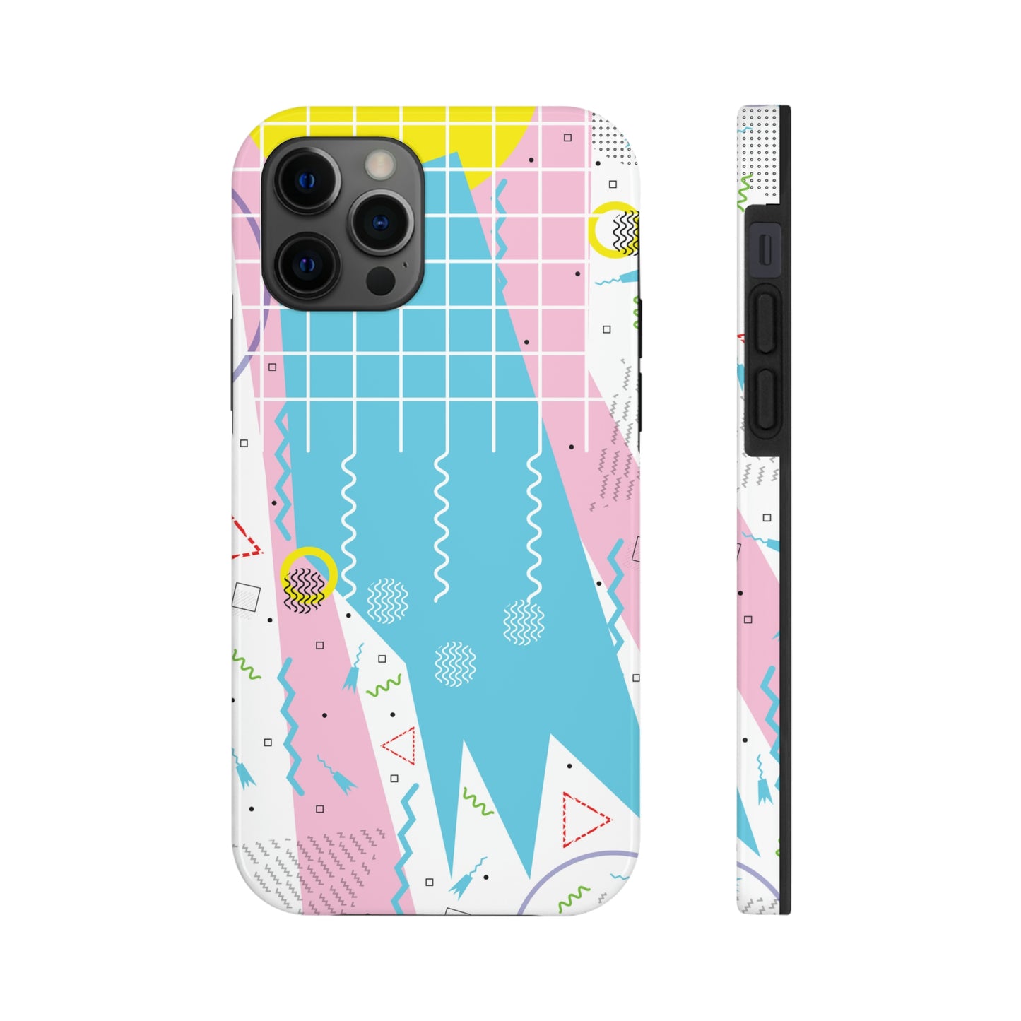 Tough Phone Cases, Case-Mate -80s Retro Abstract Graphic Art - Gridded Pink Blue -
