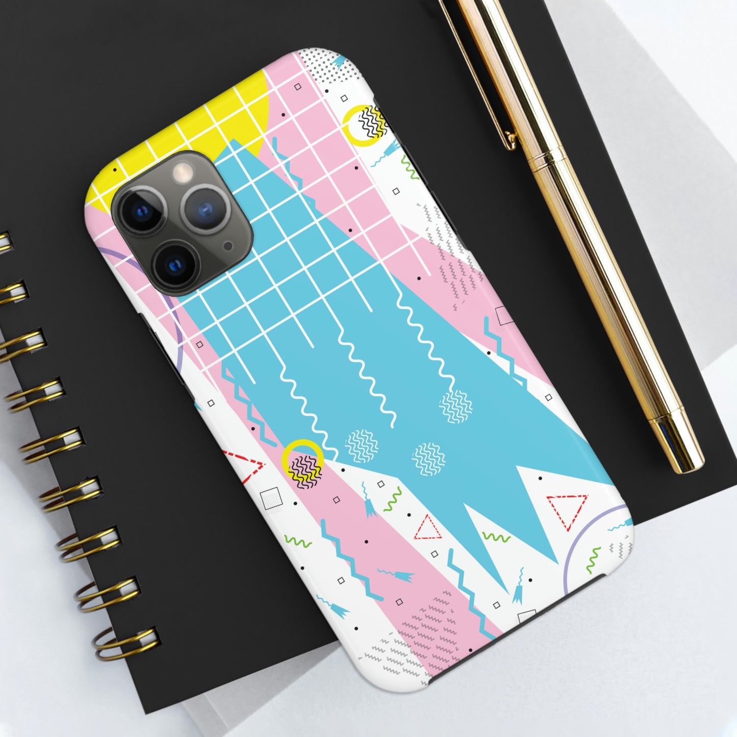 Tough Phone Cases, Case-Mate -80s Retro Abstract Graphic Art - Gridded Pink Blue -