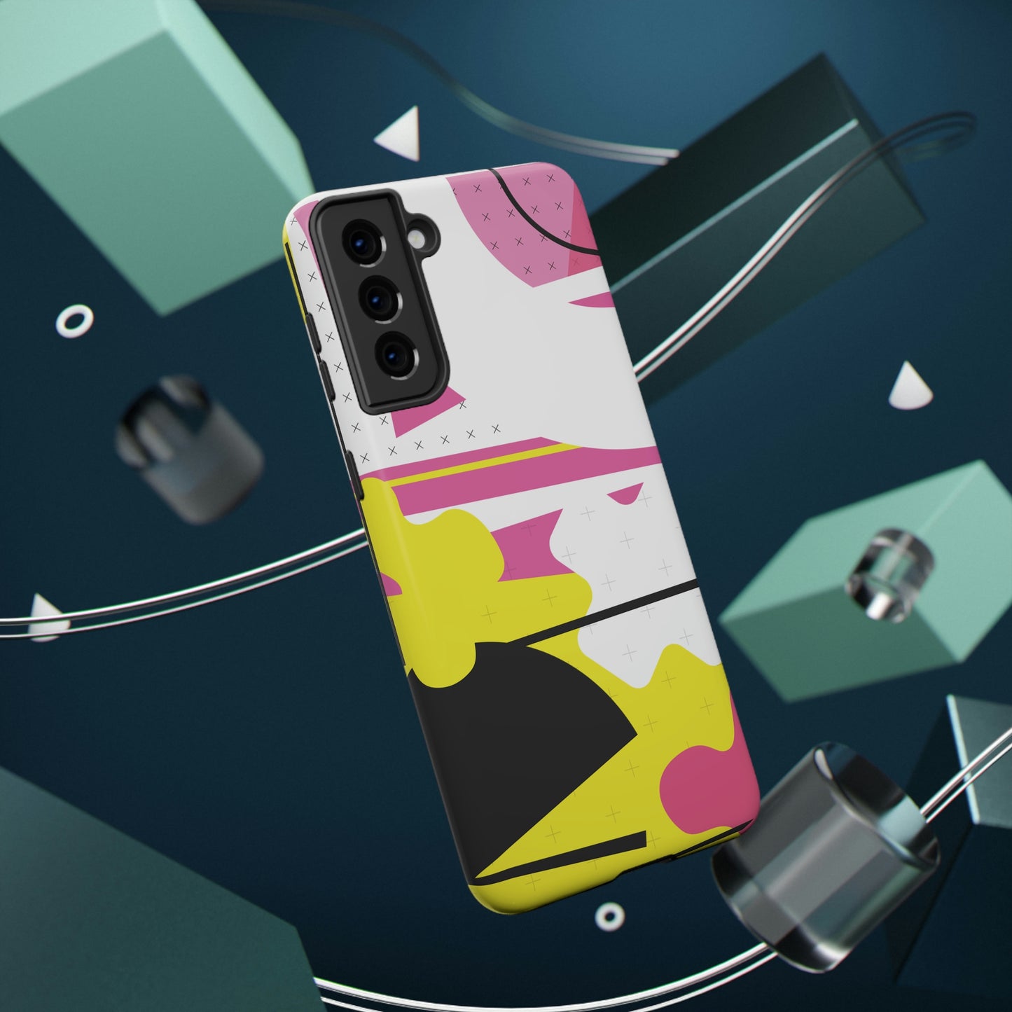 Impact-Resistant Cases - 1980s Retro Abstract Graphic Art - Pink Yellow Black -