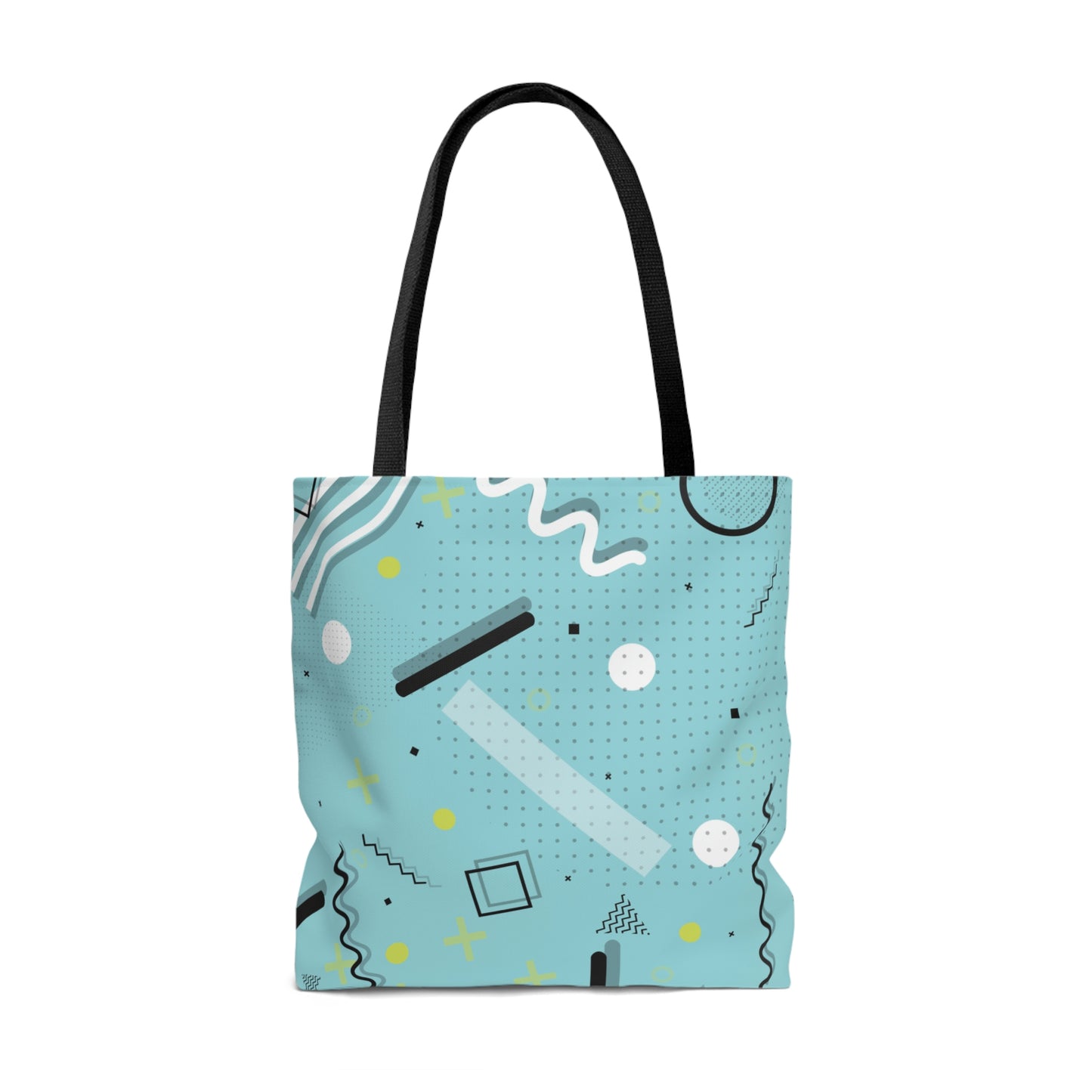 Tote Bag (AOP) 1980 Retro Abstract Graphic Art - Blue Yellow Plus