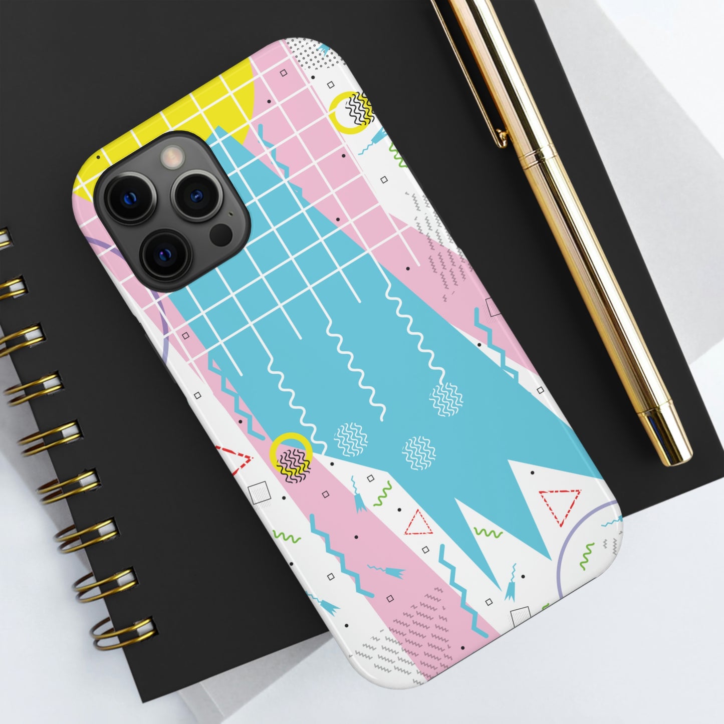 Tough Phone Cases, Case-Mate -80s Retro Abstract Graphic Art - Gridded Pink Blue -