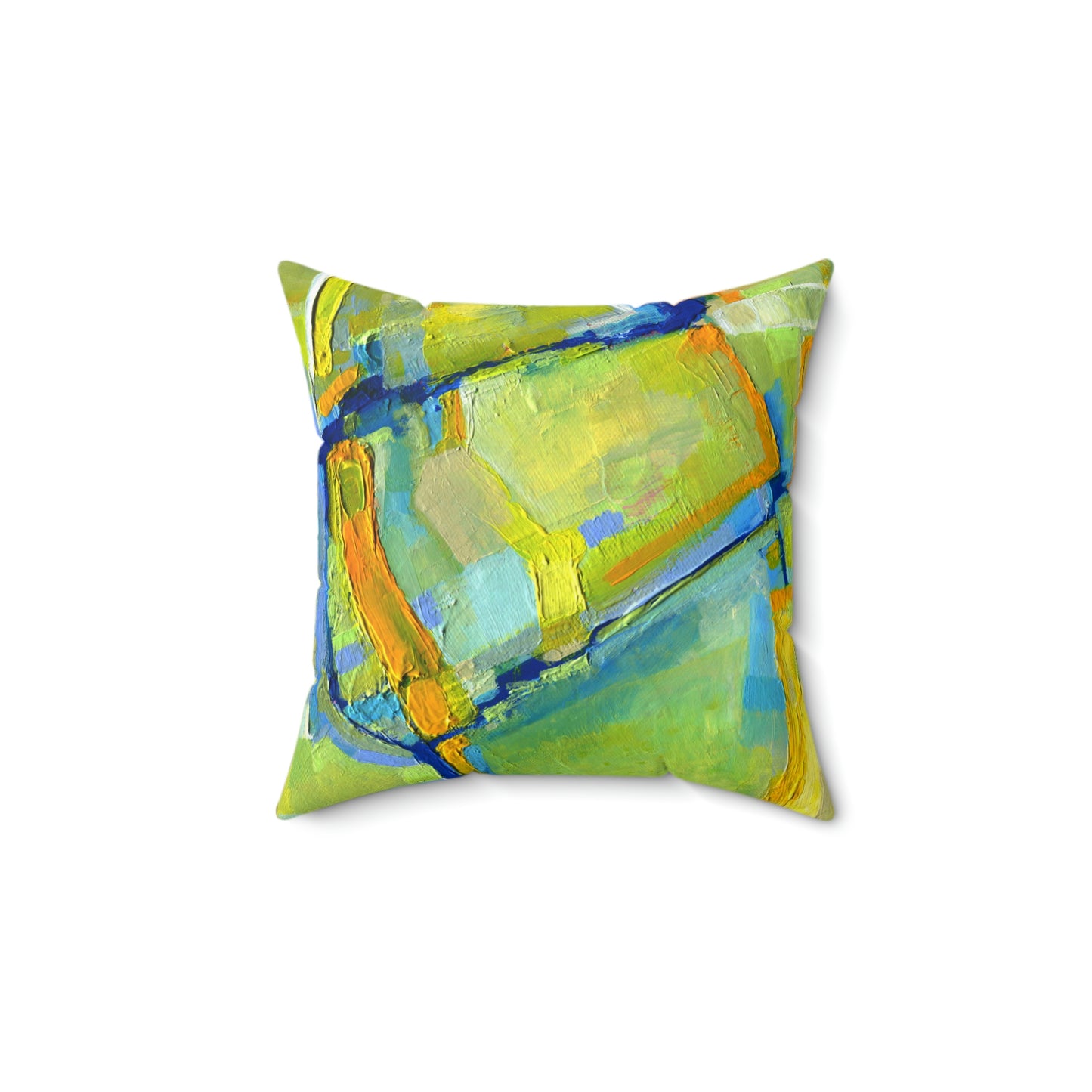 Spun Polyester Square Pillow - Lime Green and Blue Acrylic Abstract Design