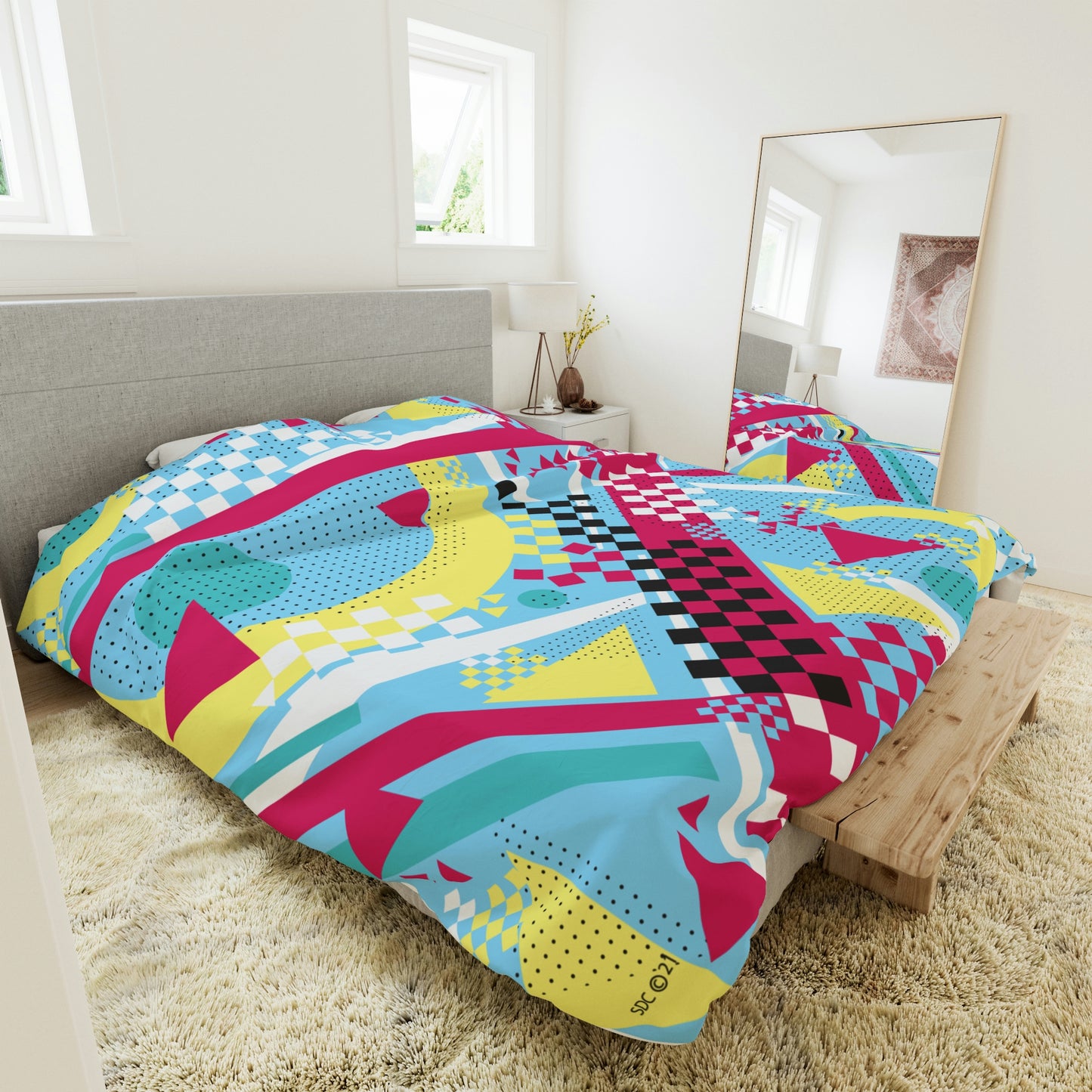 1980s Retro Graphic Art Abstract - Checkered - Duvet Cover