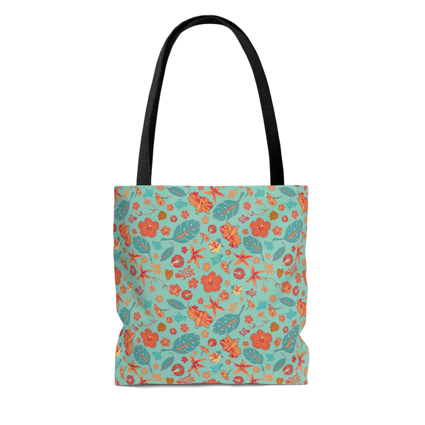 Teal and Orange Flowers Starfish and Leaves Tote Bag