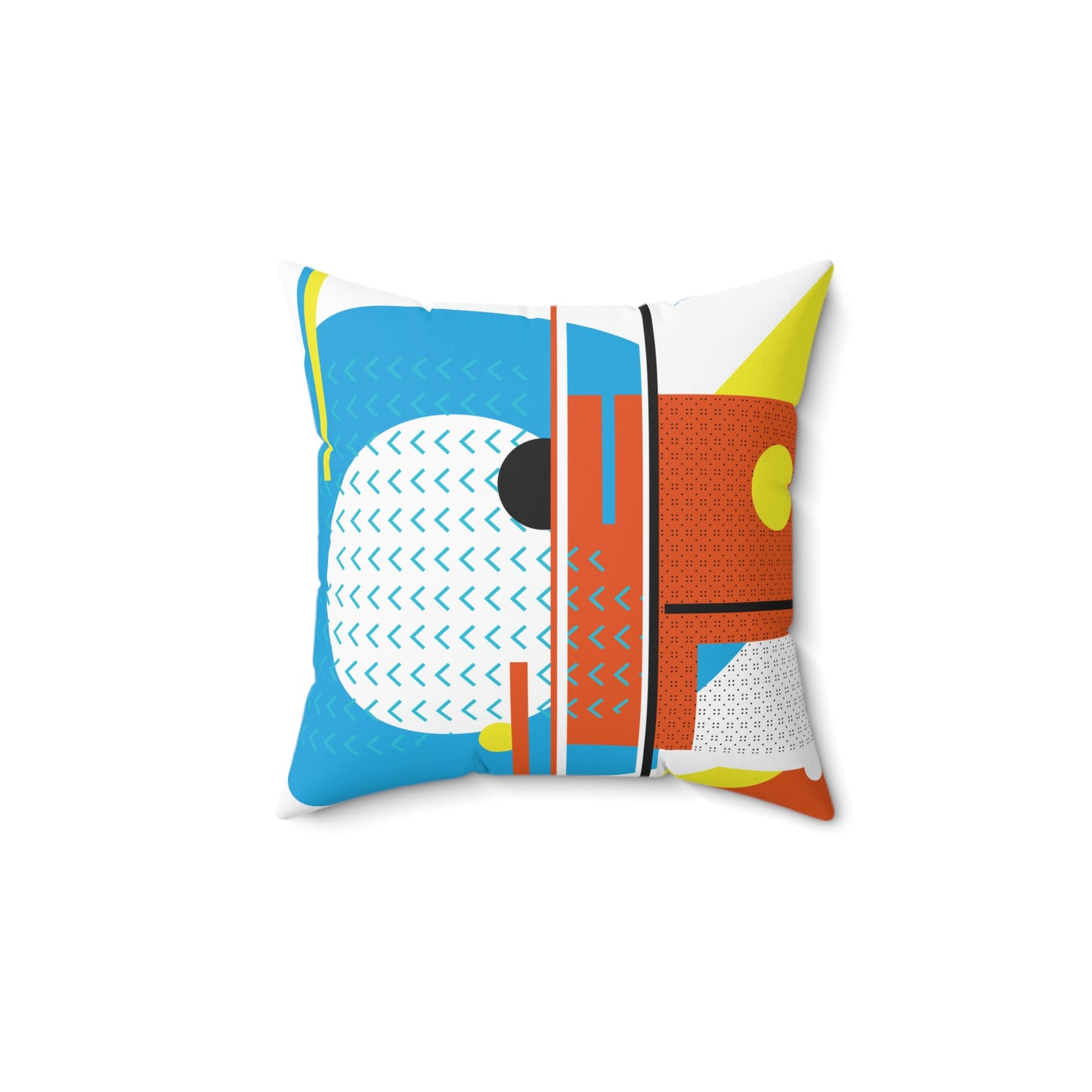 Blue Orange Yellow Abstract 1980s Inspired Polyester Square Pillow