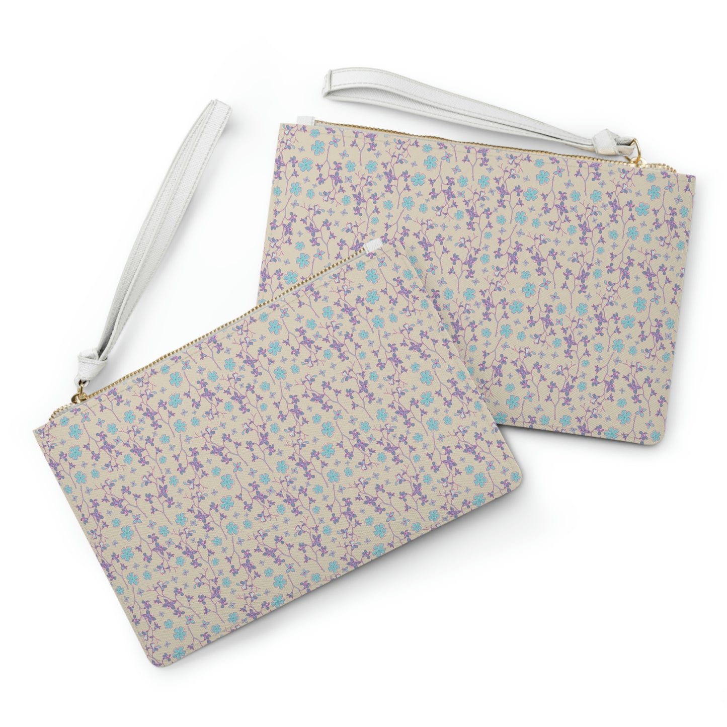 Clutch Bag Tropical Floral Print -Pink and Teal Branches and Flowers