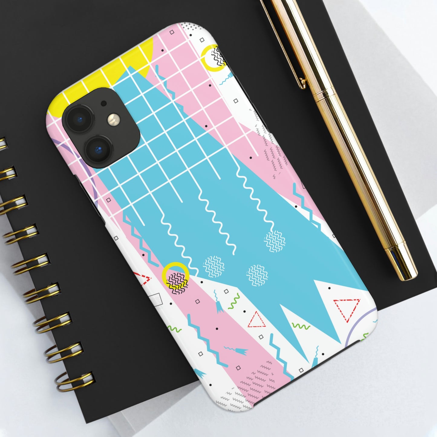 Tough Phone Cases, Case-Mate -80s Retro Abstract Graphic Art - Gridded Pink Blue -