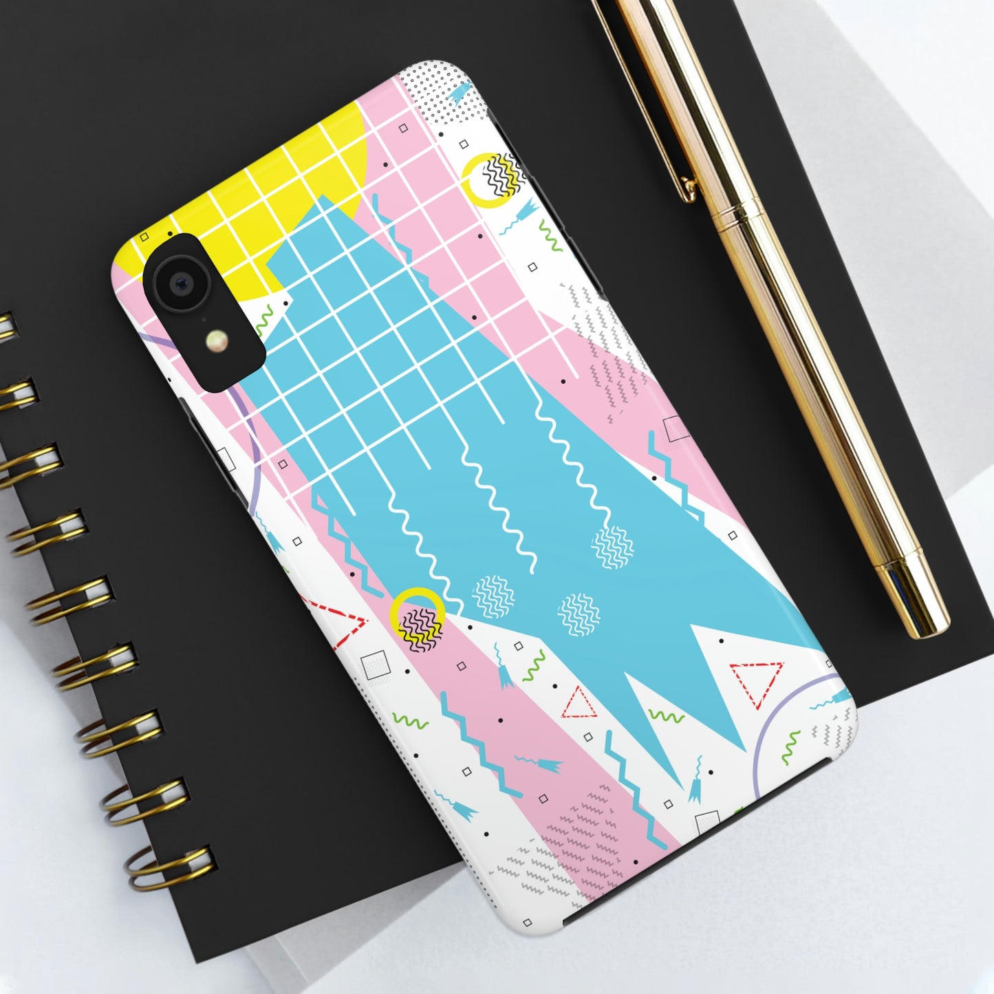 Tough Phone Cases, Case-Mate -80s Retro Abstract Graphic Art - Gridded Pink Blue -
