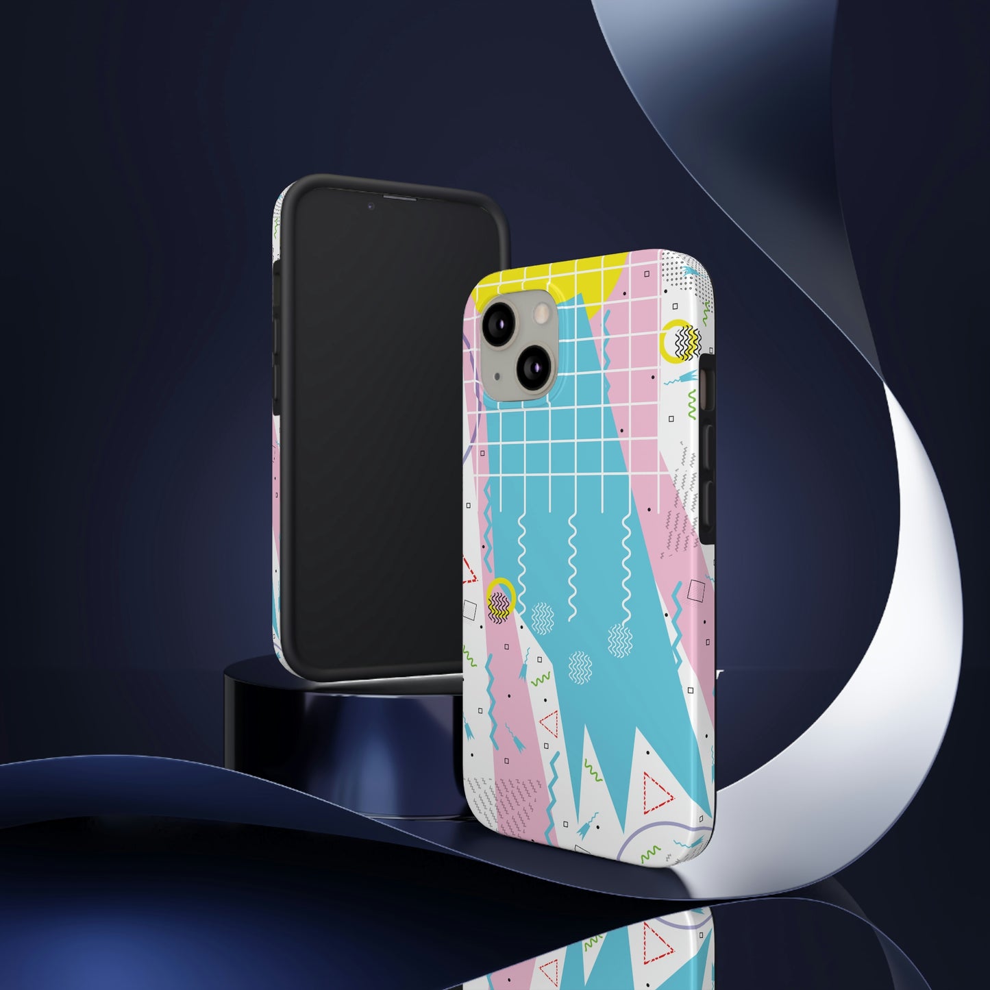 Tough Phone Cases, Case-Mate -80s Retro Abstract Graphic Art - Gridded Pink Blue -