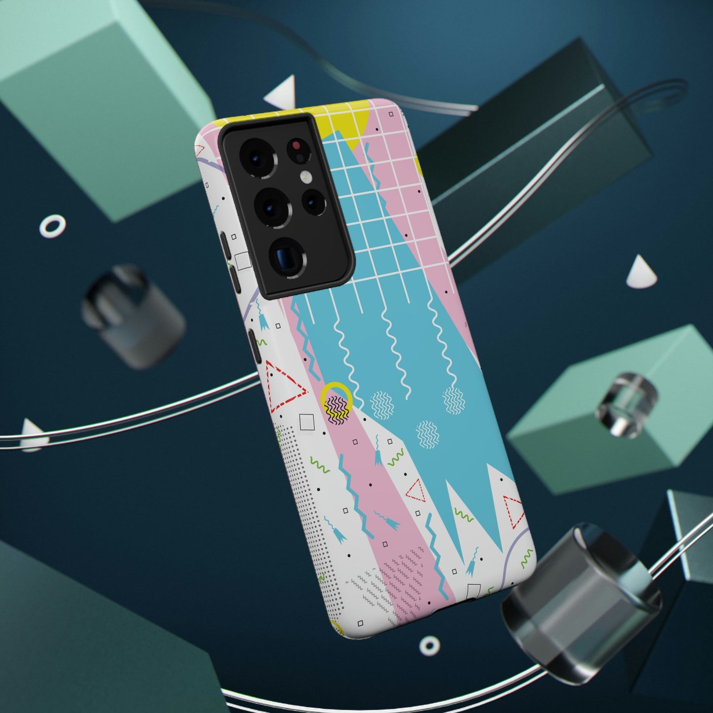 Impact-Resistant Cases - 1980s Retro Abstract Graphic Art - Gridded Pink Blue -