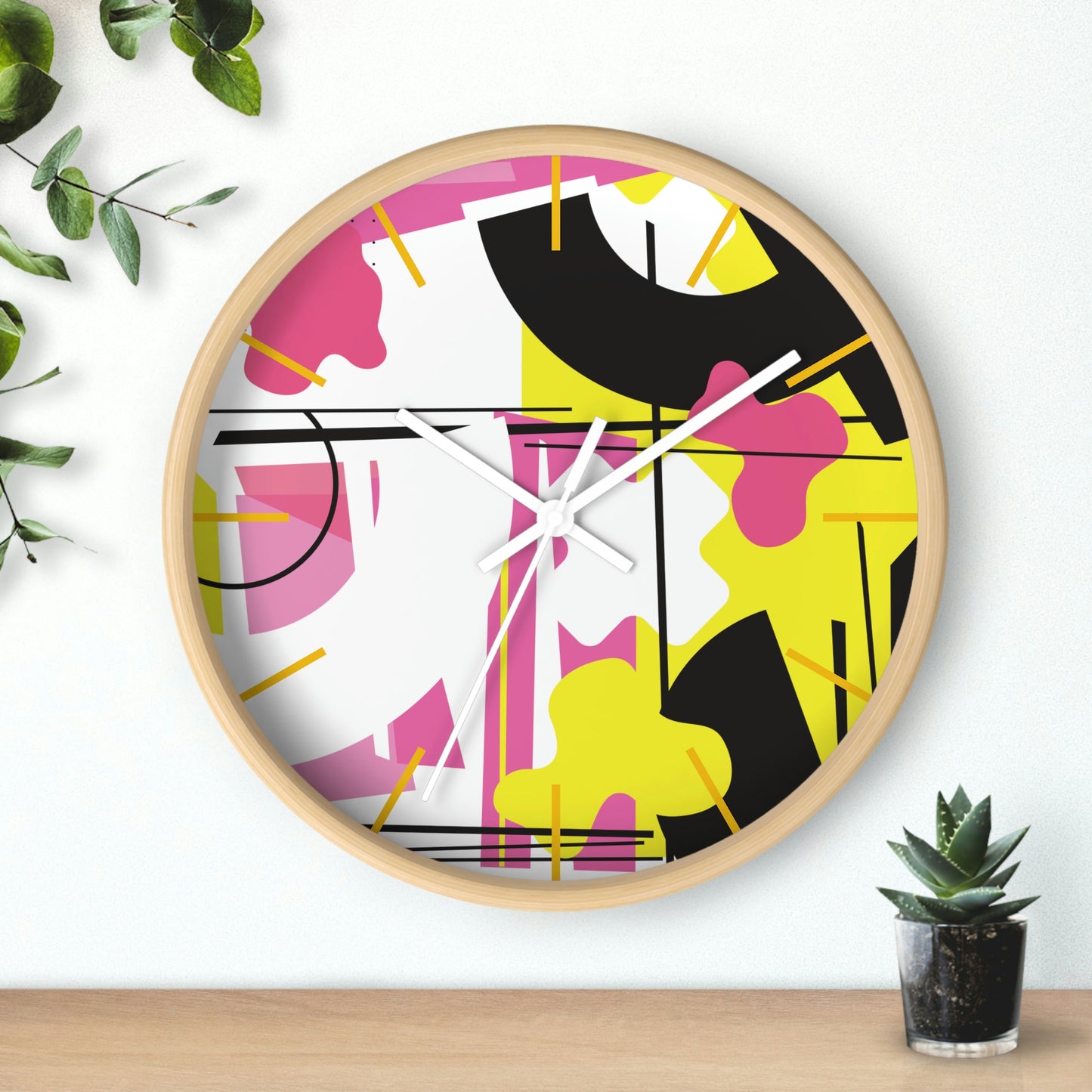 Yellow and Pink Retro 1980s Inspired Wall Clock