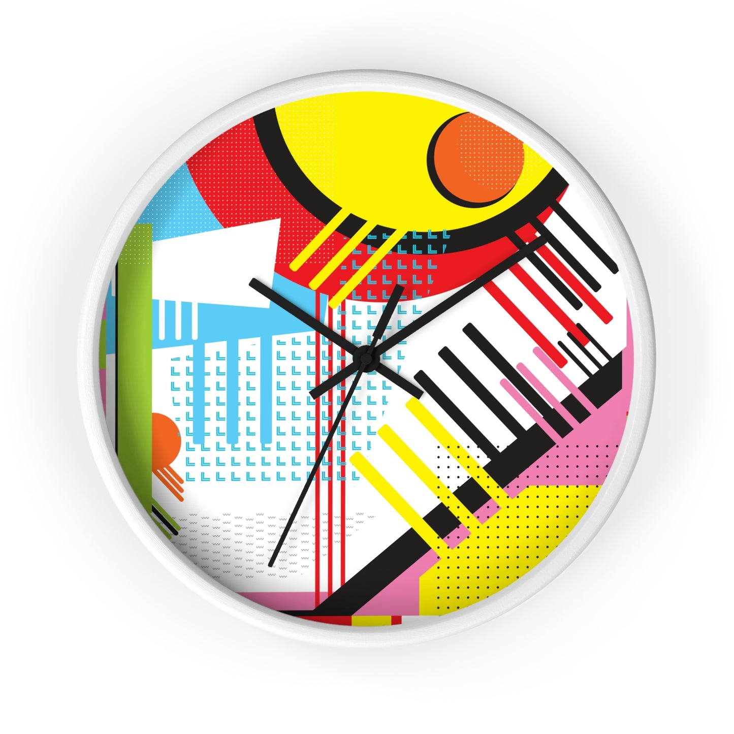 Colorful Retro 1980s Inspired Wall Clock - Eggs and Tines Design
