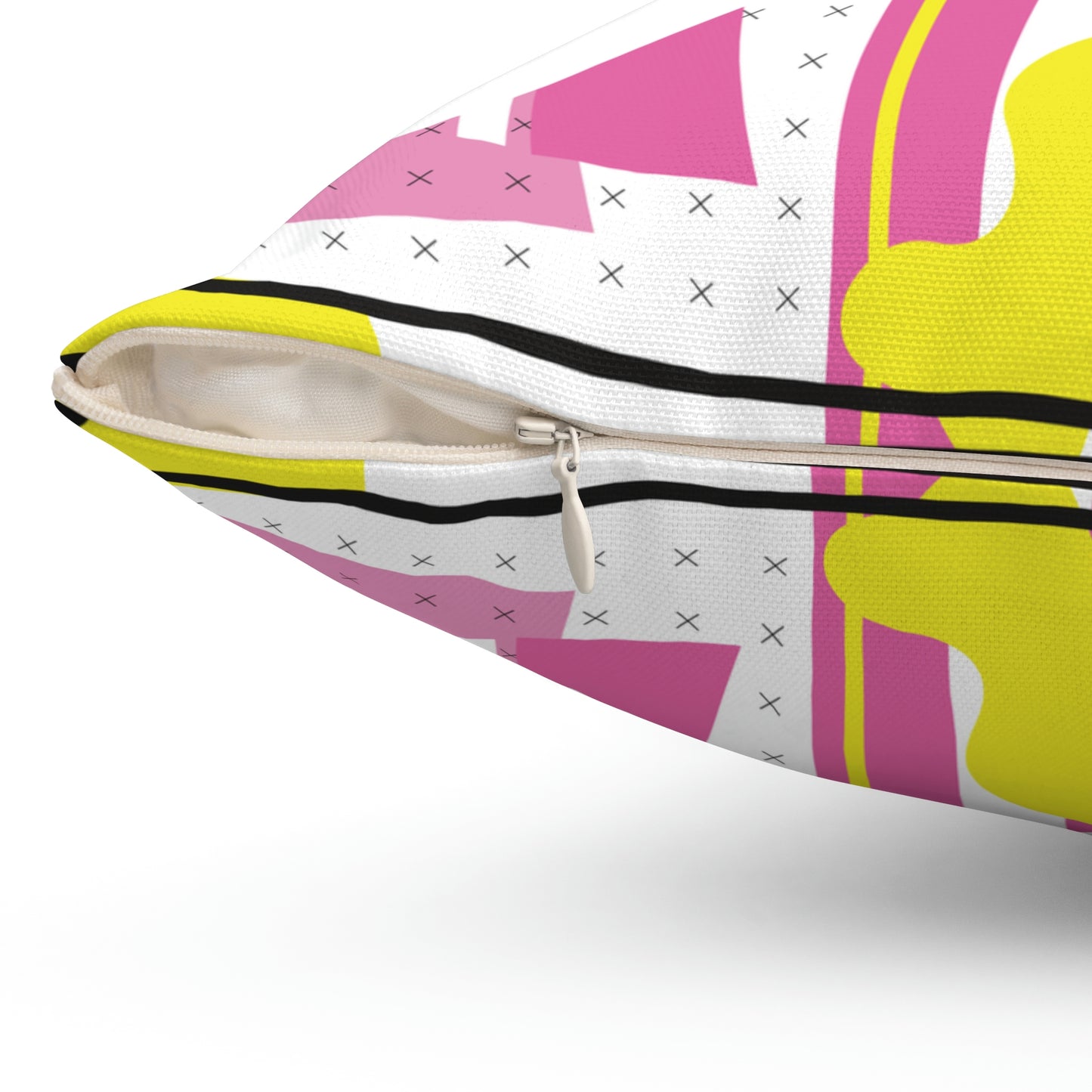 Pink Yellow Black 1980s Retro Abstract Graphic Art Square Pillow