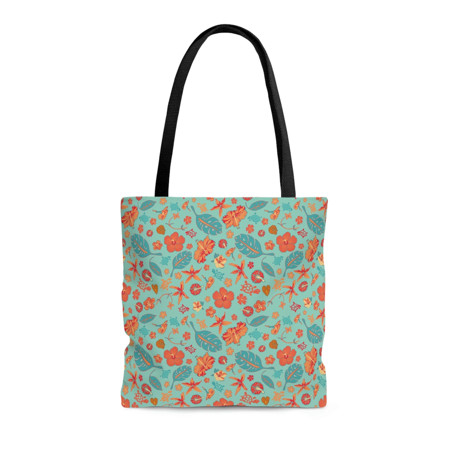 Teal and Orange Flowers Starfish and Leaves Tote Bag